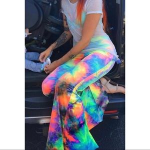 SUPER FUN neon velvet high rise bell bottoms long